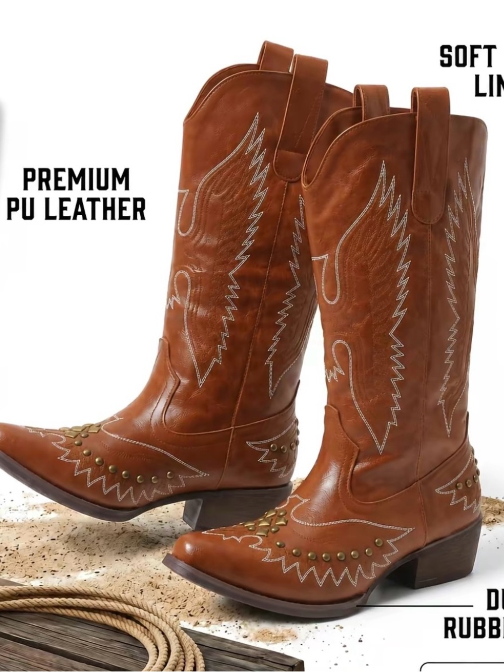 women's vintage-style embroidered western cowboy boots Size 8.5 Leather New